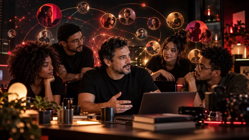 Criador conversa com sua comunidade em ambiente de produção apoiado por inteligência artificial