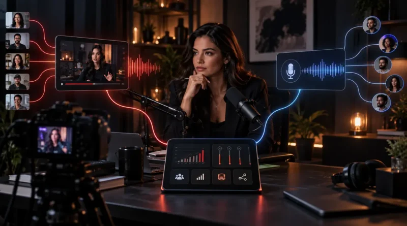 Criadora grava podcast em vídeo distribuído para diferentes audiências